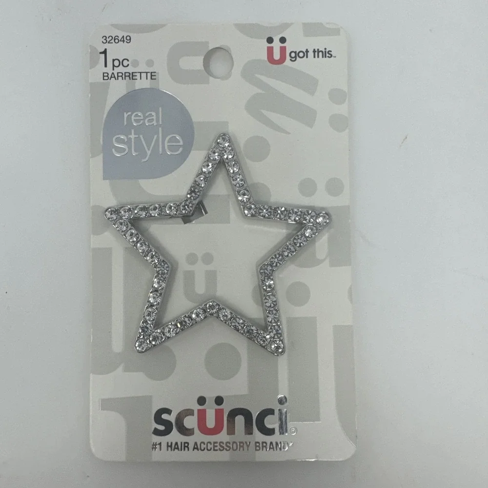 4 Pack Scunci Rhinestone Star Barrette 1 pc #32649-A